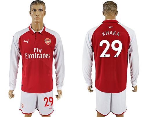 Arsenal #29 Xhaka Red Home Long Sleeves Soccer Club Jersey - Click Image to Close